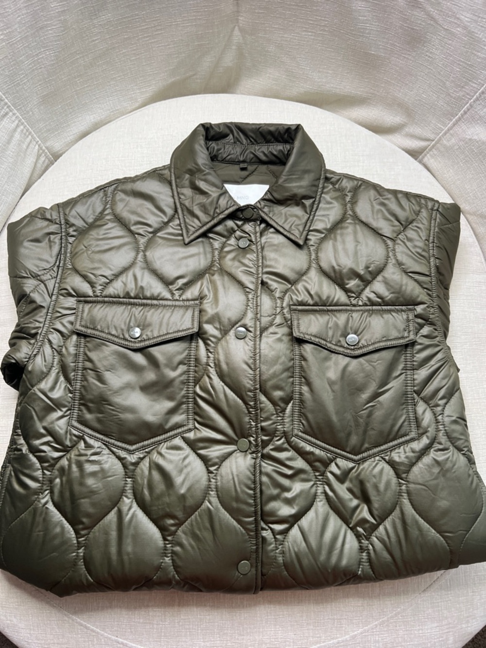 Mango Quilted Olive Green Snap-Front Jacket